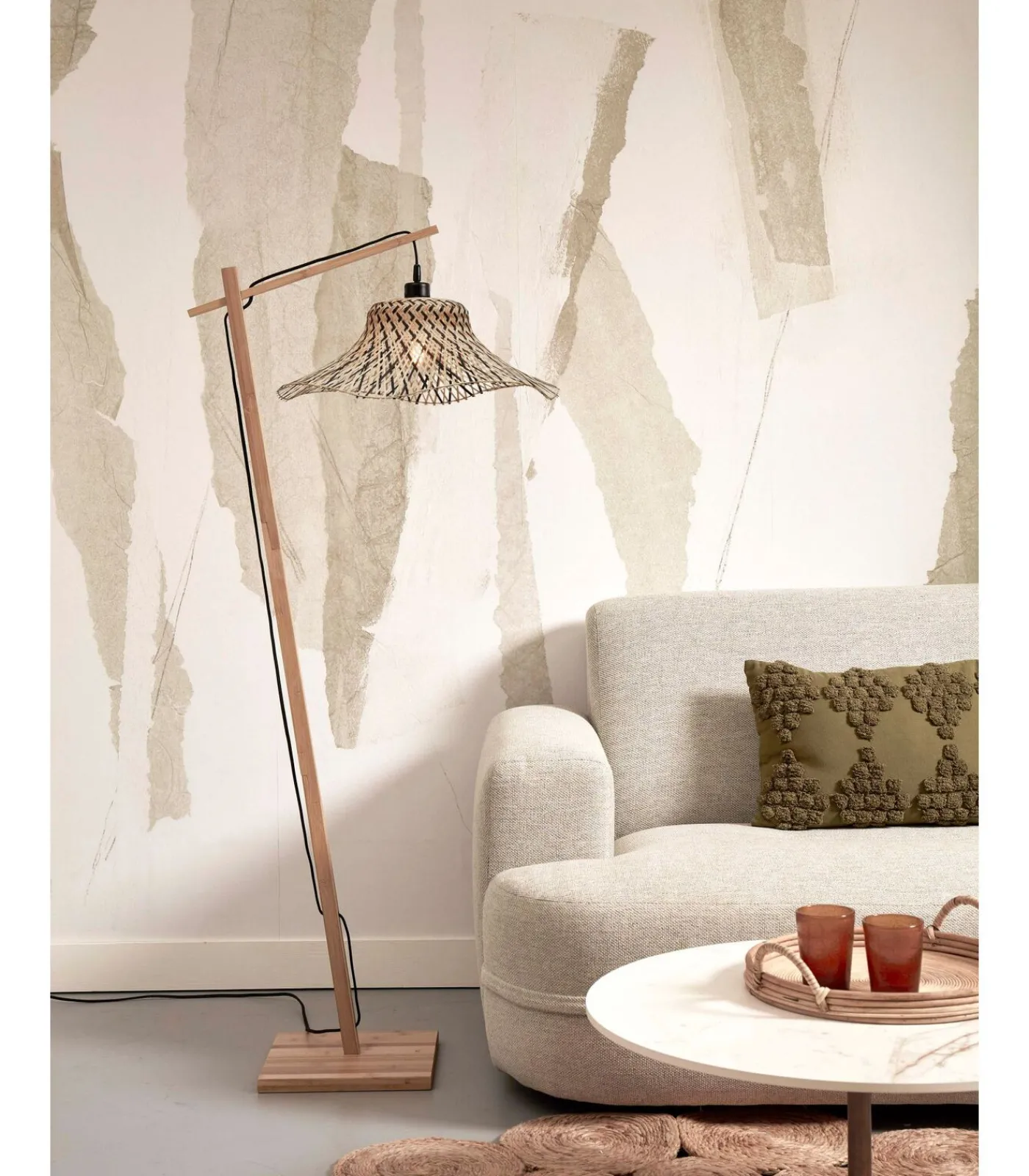 GOOD &MOJO Vloerlamp Ibiza - Bamboe/Zwart - 77x50x150cm