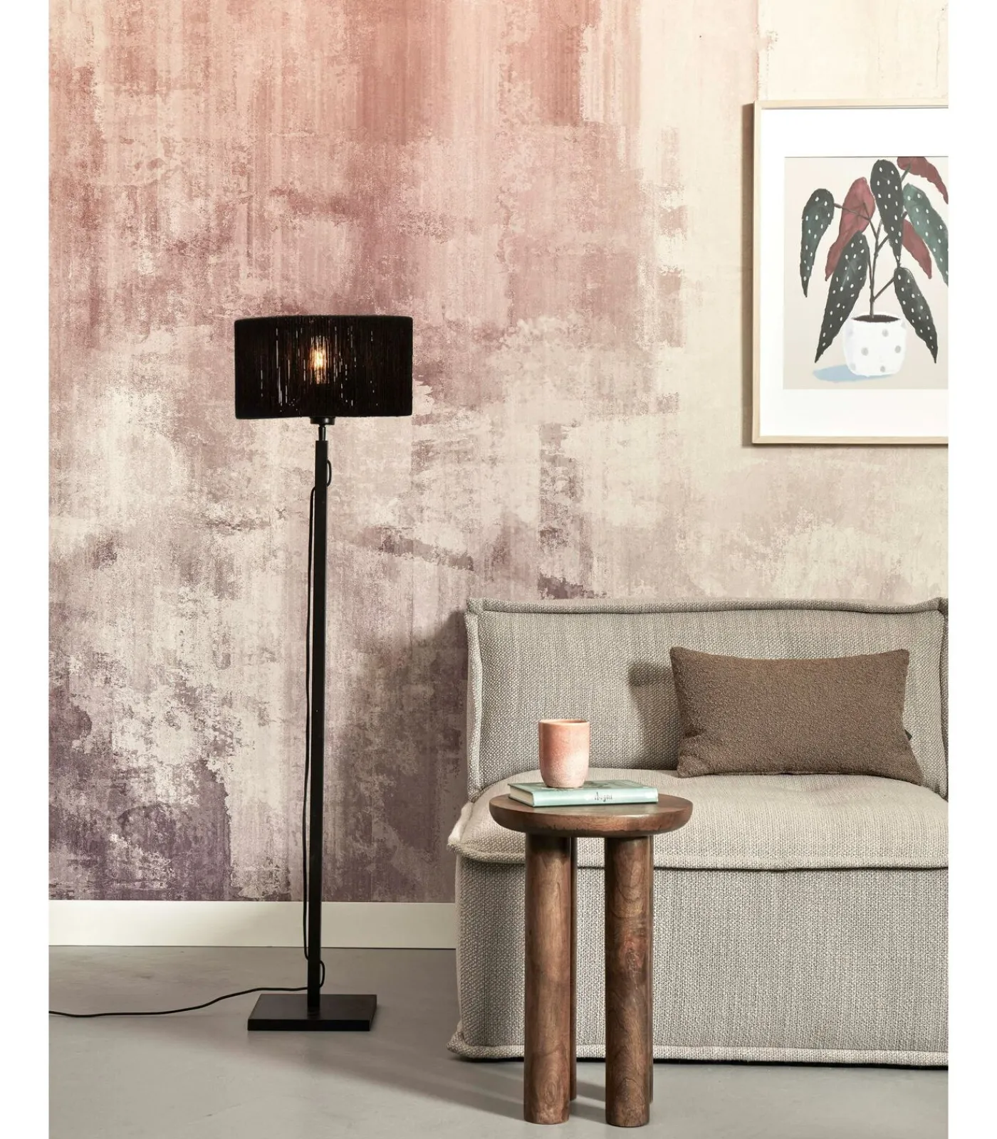 GOOD &MOJO Vloerlamp Iguazu - Bamboe/Jute Zwart - Ø30x126cm
