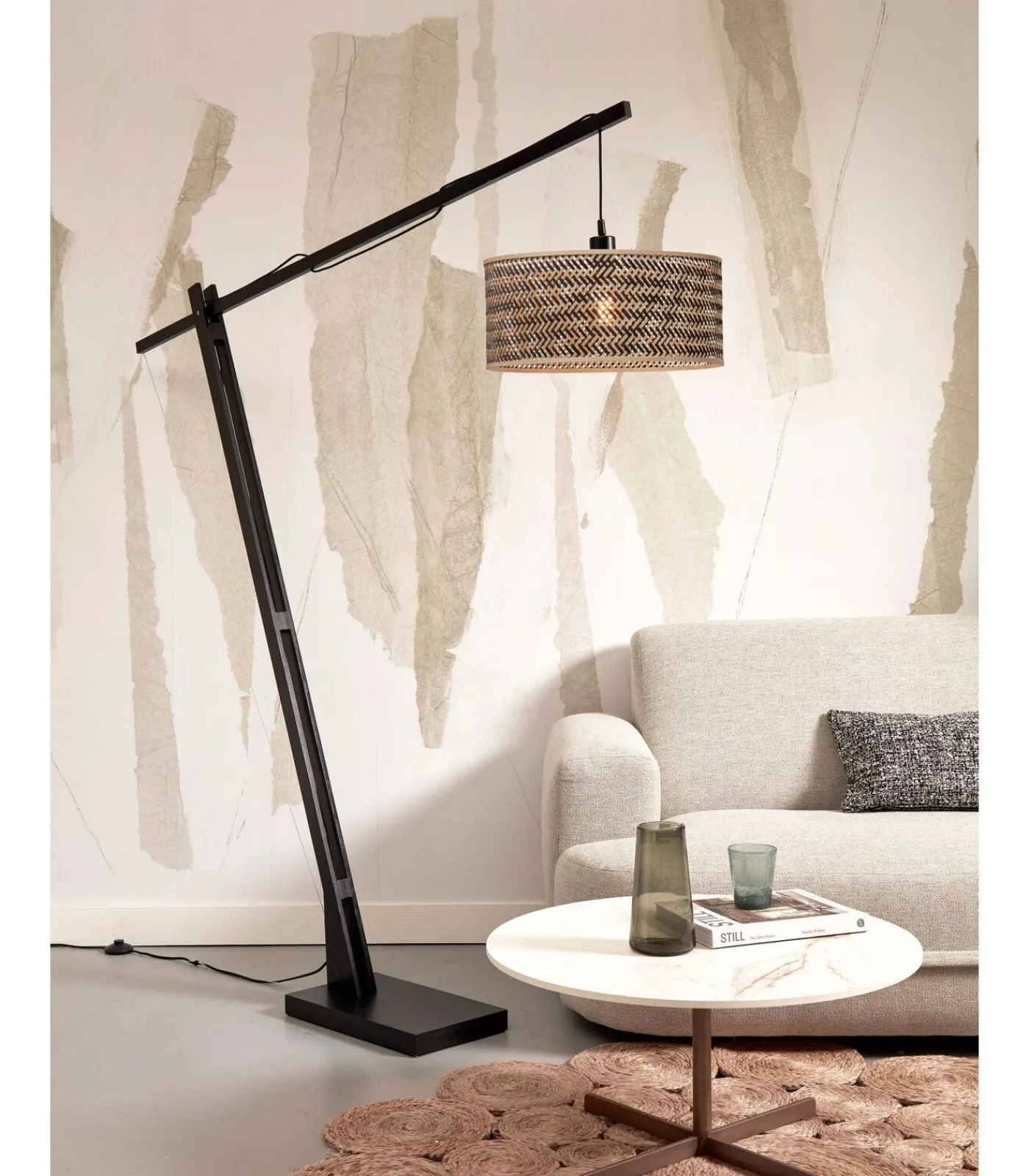 Outlet Vloerlamp Java - Bamboe Zwart/Naturel - 175x50x207cm Vloerlampen