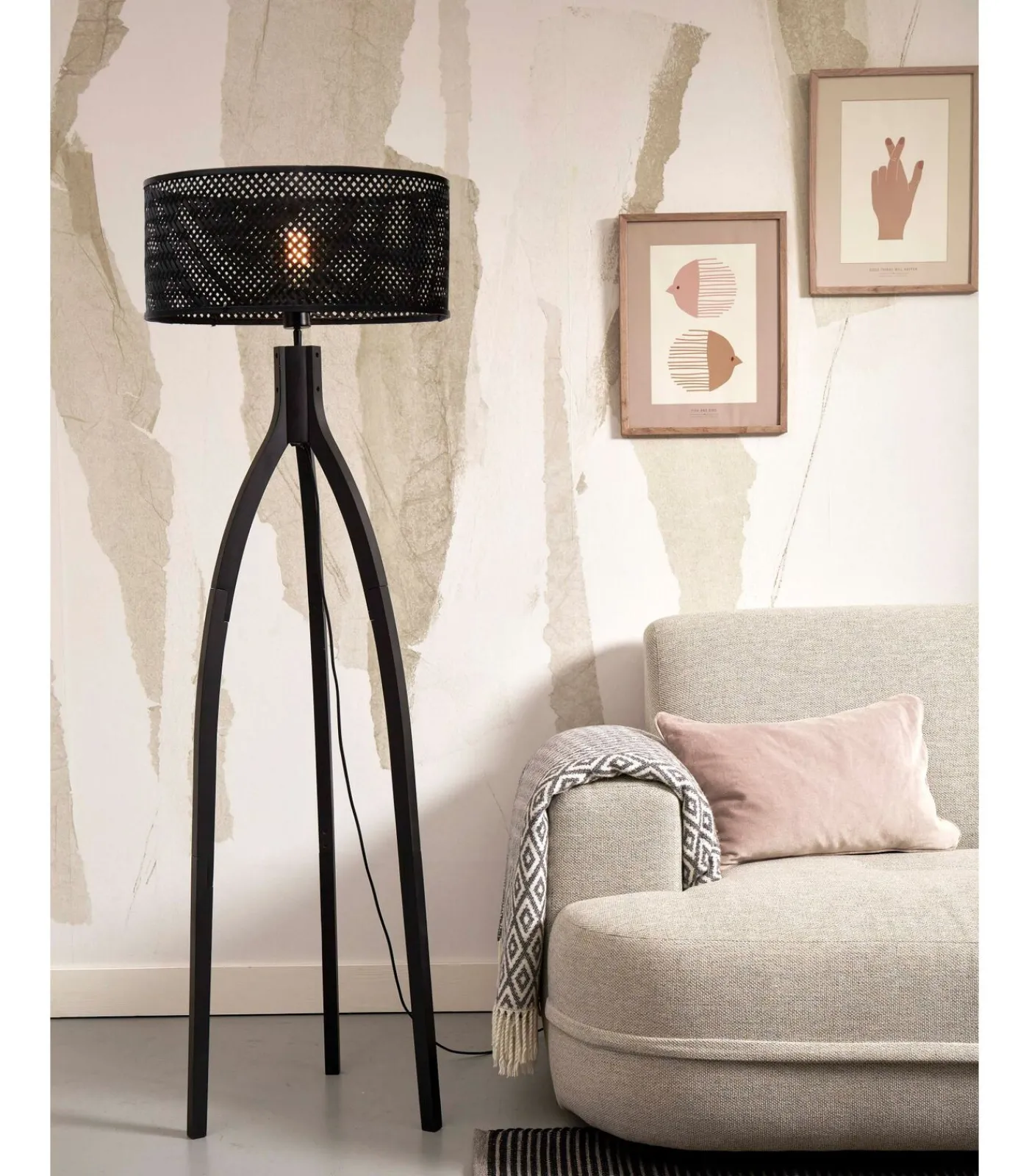 Hot Vloerlamp Java - Bamboe Zwart - 50x50x145cm - Driepoot Vloerlampen