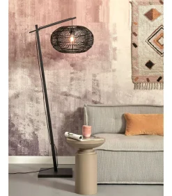 GOOD &MOJO Vloerlamp Madeira - Bamboe/Rotan Zwart - 74x48x176cm