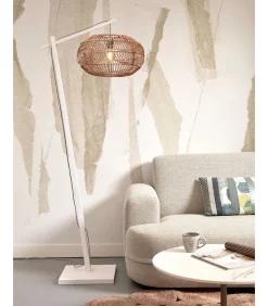 GOOD &MOJO Vloerlamp Madeira - Bamboe Wit/Rotan - 74x48x176cm