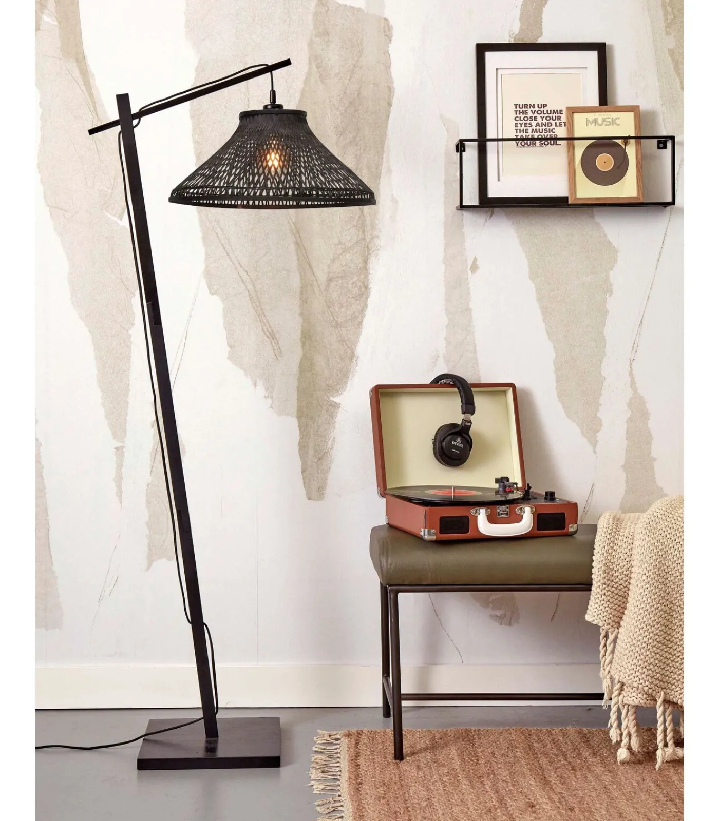 GOOD &MOJO Vloerlamp Tahiti - Bamboe Zwart - 65x45x150cm