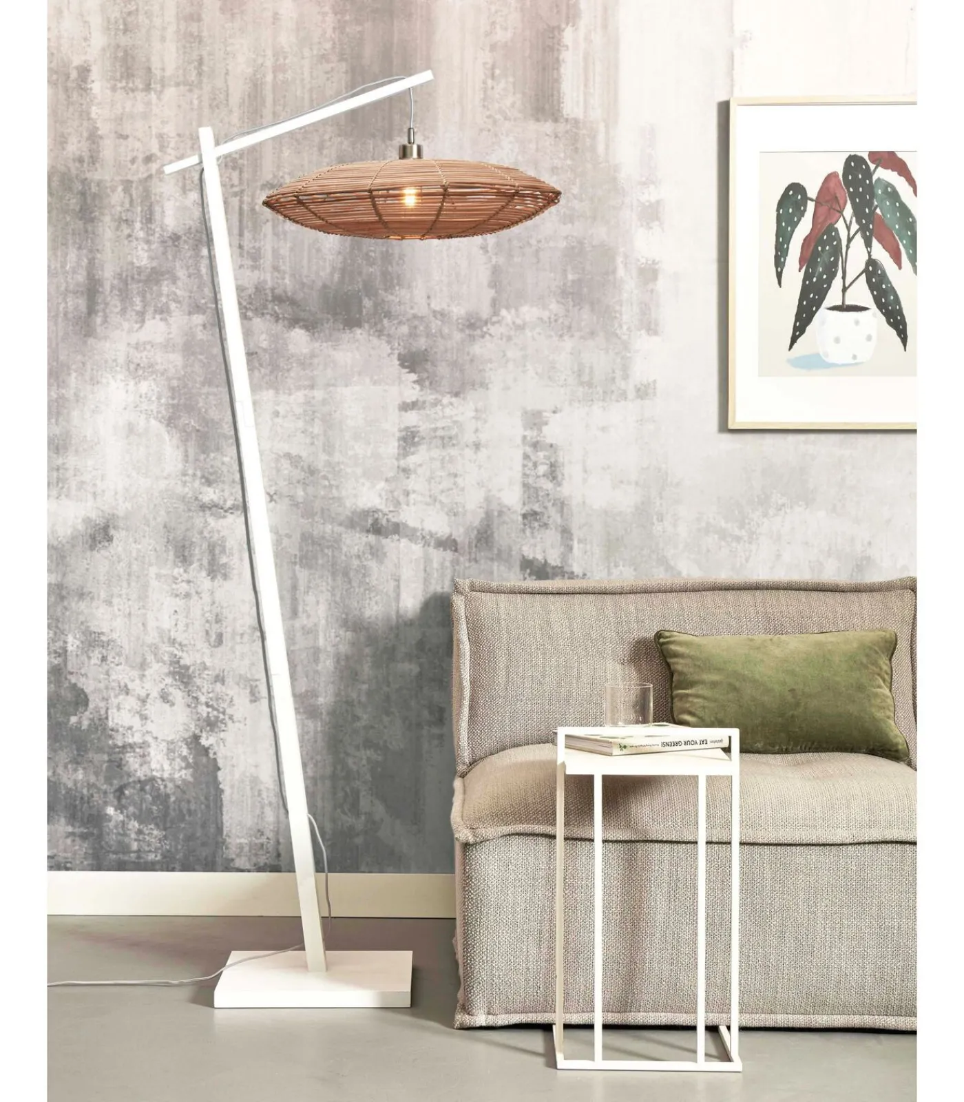 GOOD &MOJO Vloerlamp Tanami - Bamboe Wit/Rotan - 78x55x176cm