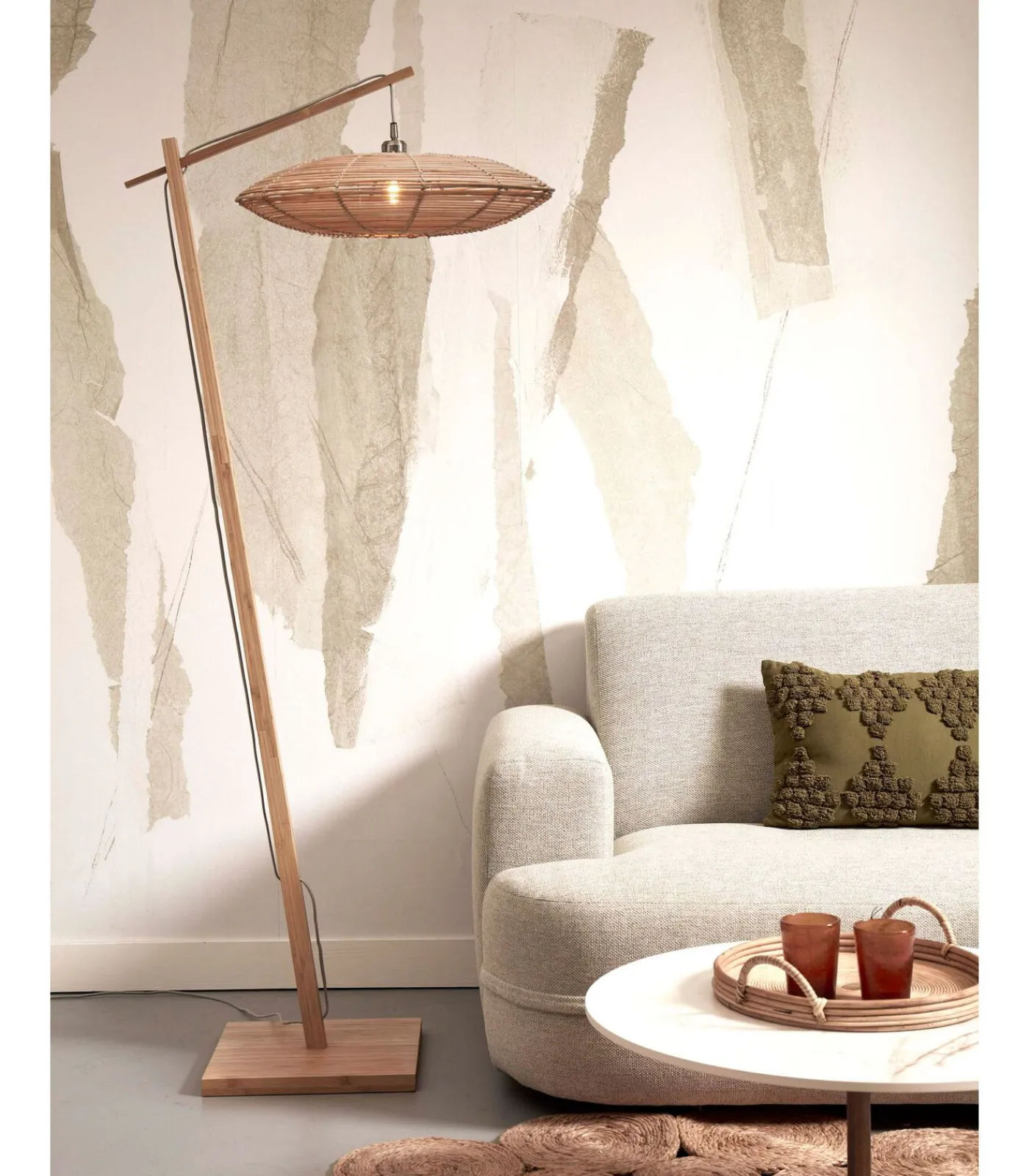 Best Vloerlamp Tanami - Bamboe/Rotan - 78x55x176cm Vloerlampen