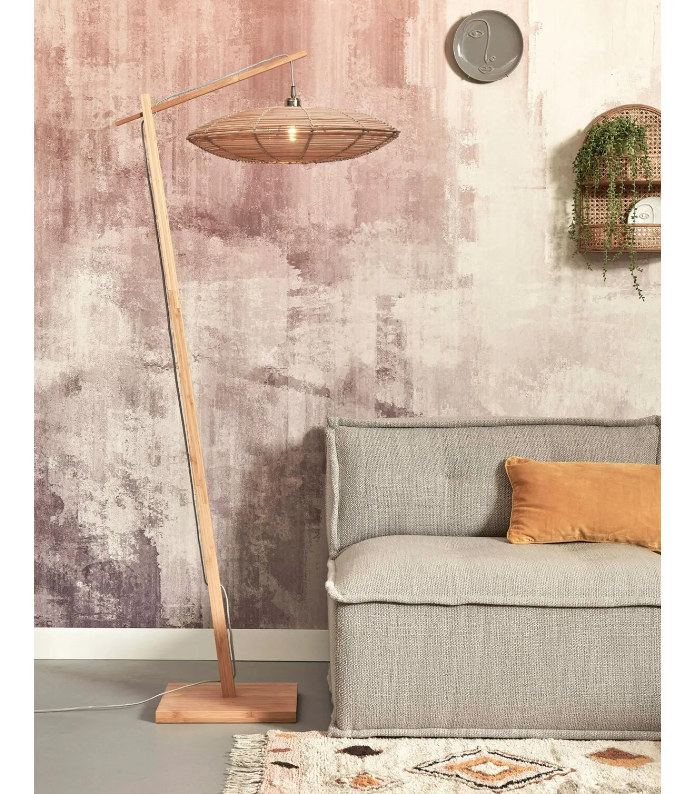 Best Vloerlamp Tanami - Bamboe/Rotan - 78x55x176cm Vloerlampen