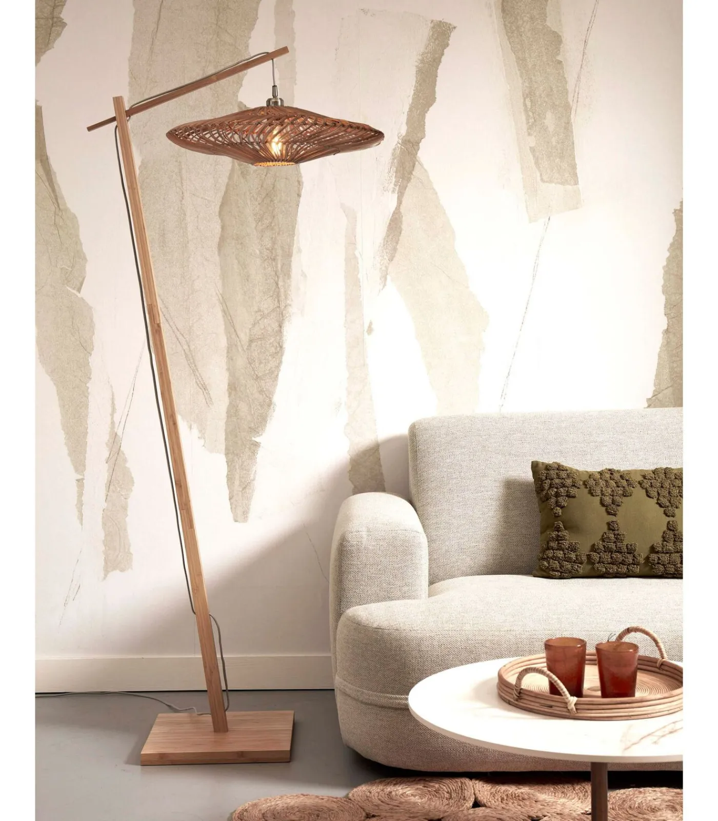 Sale Vloerlamp Zanzibar - Bamboe/Rotan - 73x55x176cm Vloerlampen