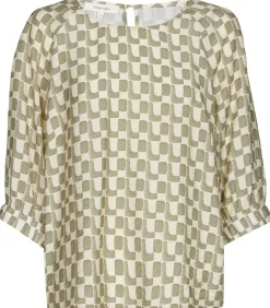 Best Vlot bloesje met print in olijfkleur en ecru DAMES Overhemden & Blouses
