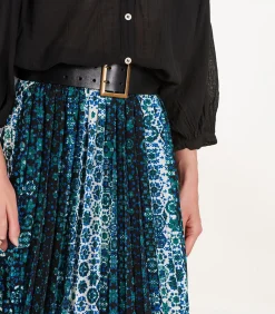 New Volledig geplooide midirok in petrolblauw DAMES Rokken