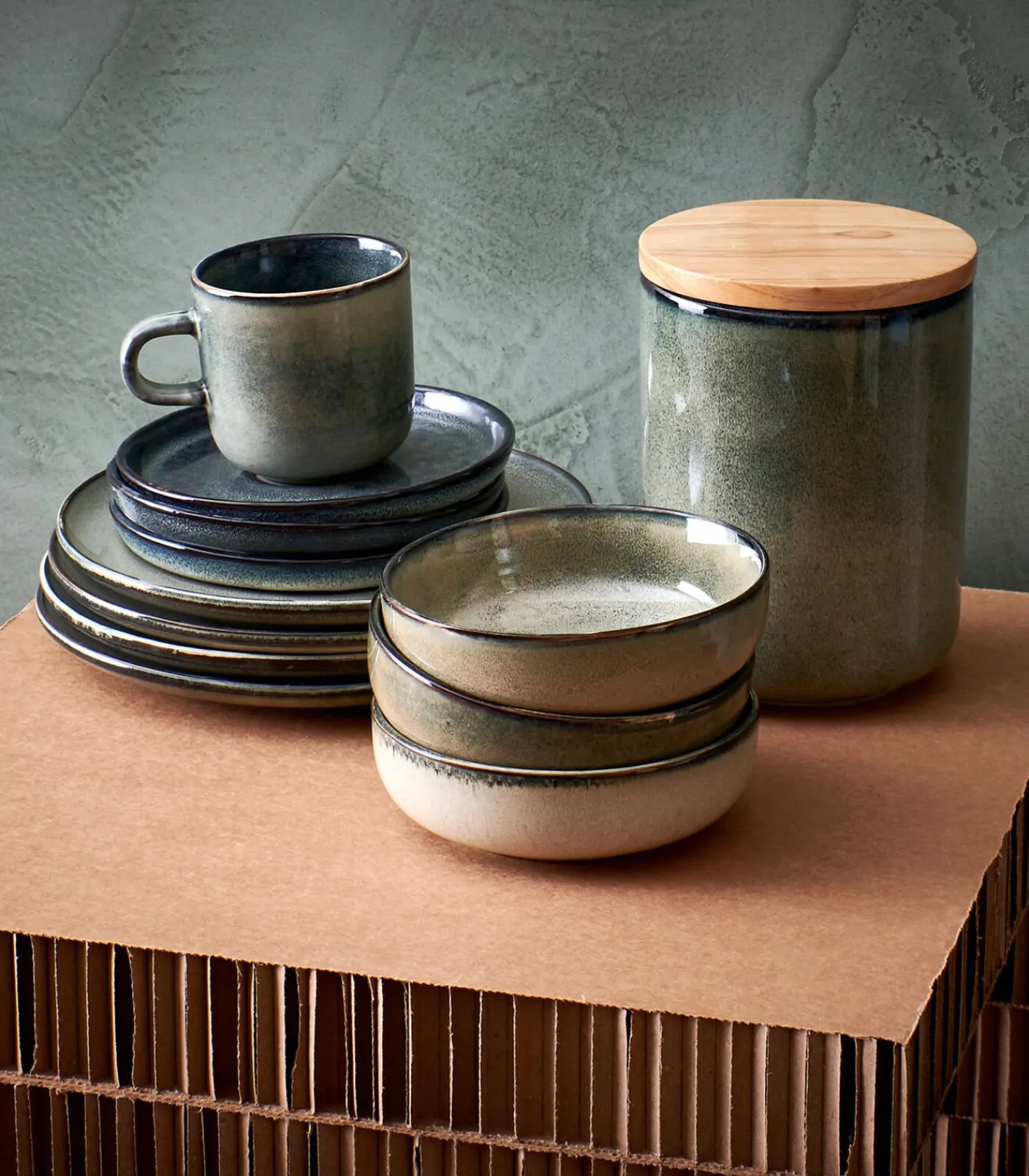 Salt&Pepper Voorraadpot 12xH15cm groen/blauw Meridian