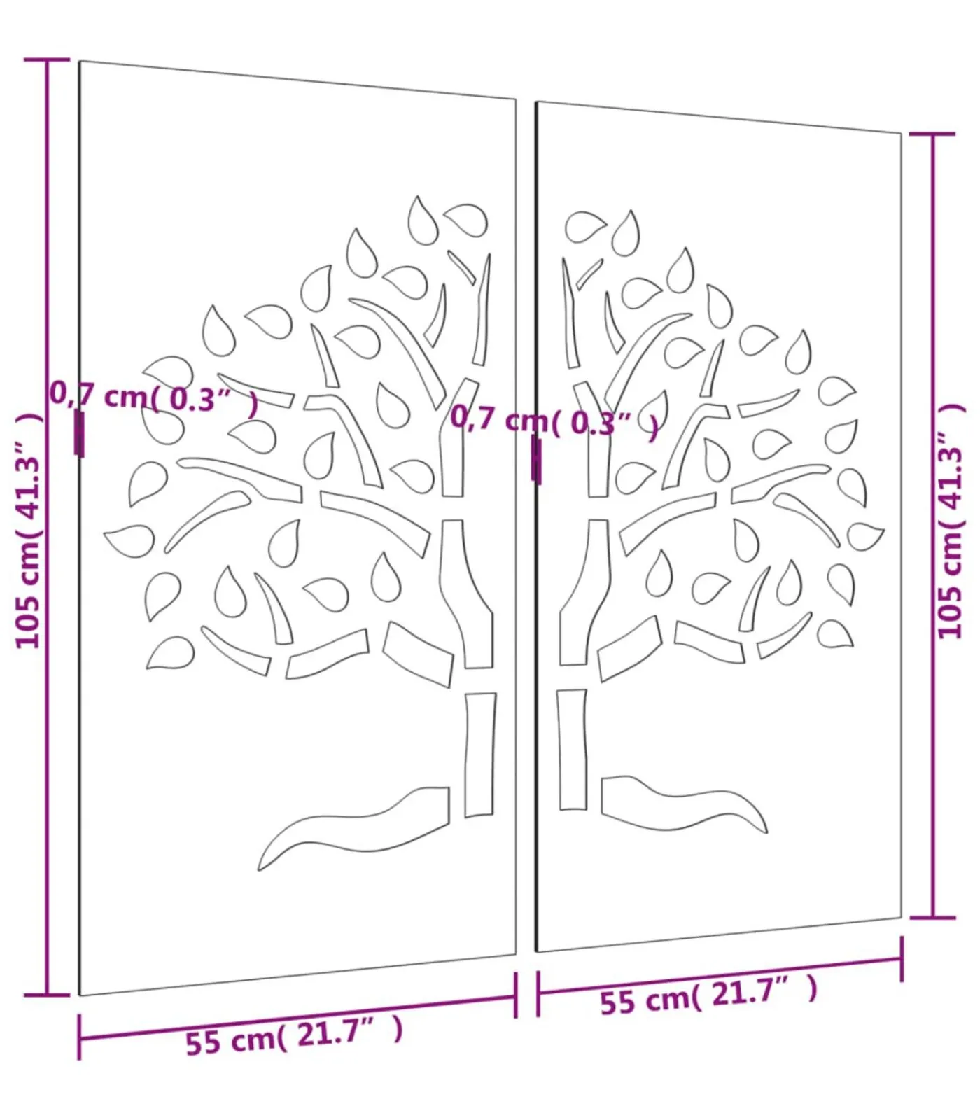 vidaXL Wanddecoratie tuin 2 st boomontwerp 105x55 cm cortenstaal