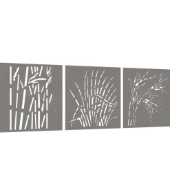 vidaXL Wanddecoratie tuin 3 st grasontwerp 55x55 cm cortenstaal