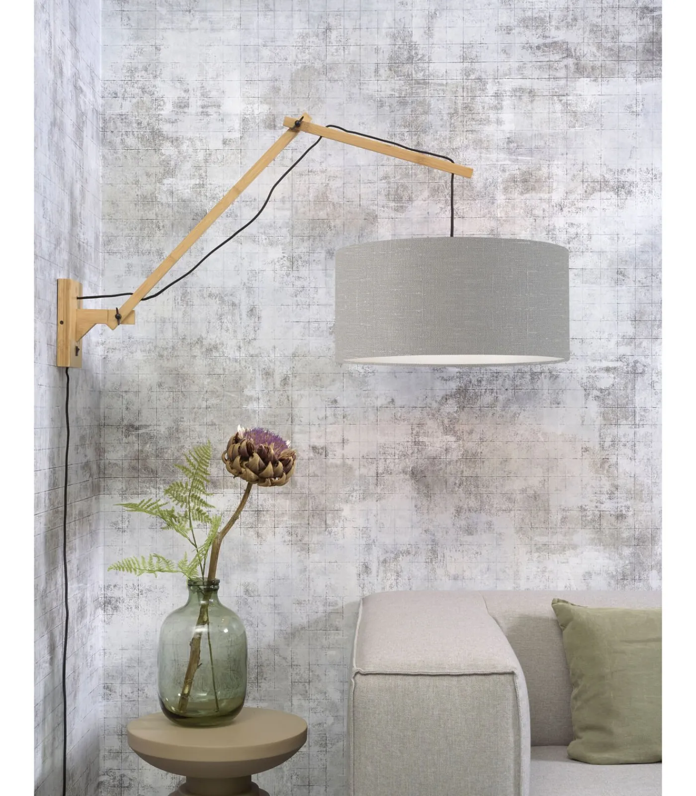 Best Wandlamp Andes - Bamboe/Lichtgrijs - 95x47x55cm Muurverlichting