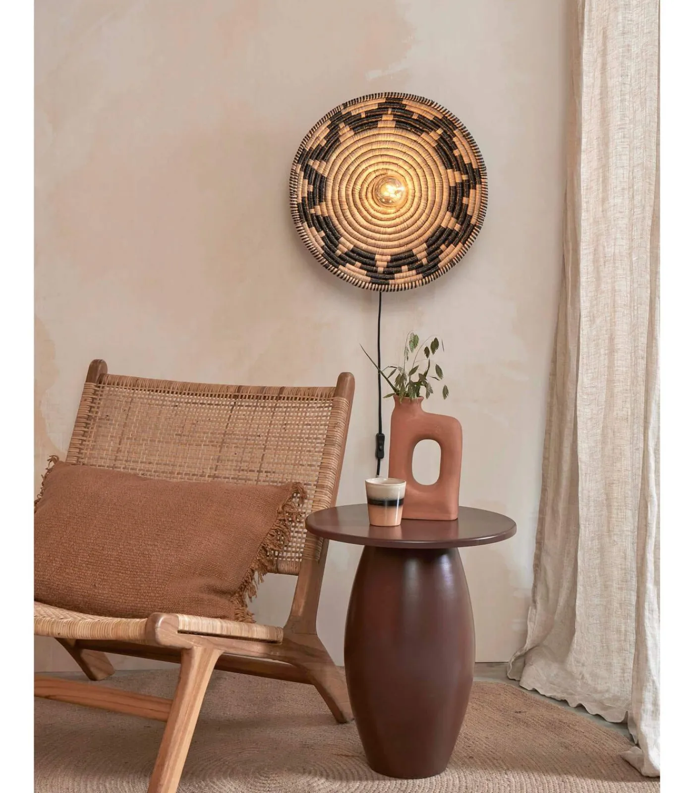 Clearance Wandlamp Andros - Naturel/Zwart - Ø45cm Muurverlichting
