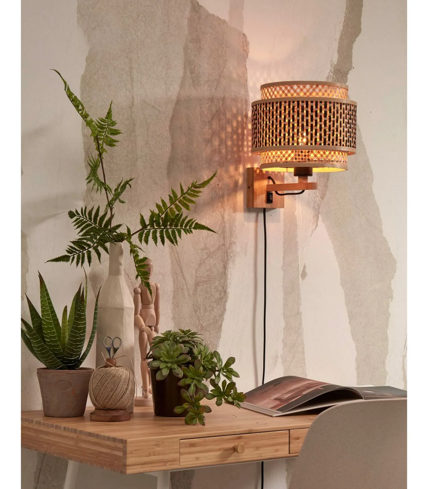 Best Wandlamp Bhutan - Bamboe - Ø25cm Muurverlichting