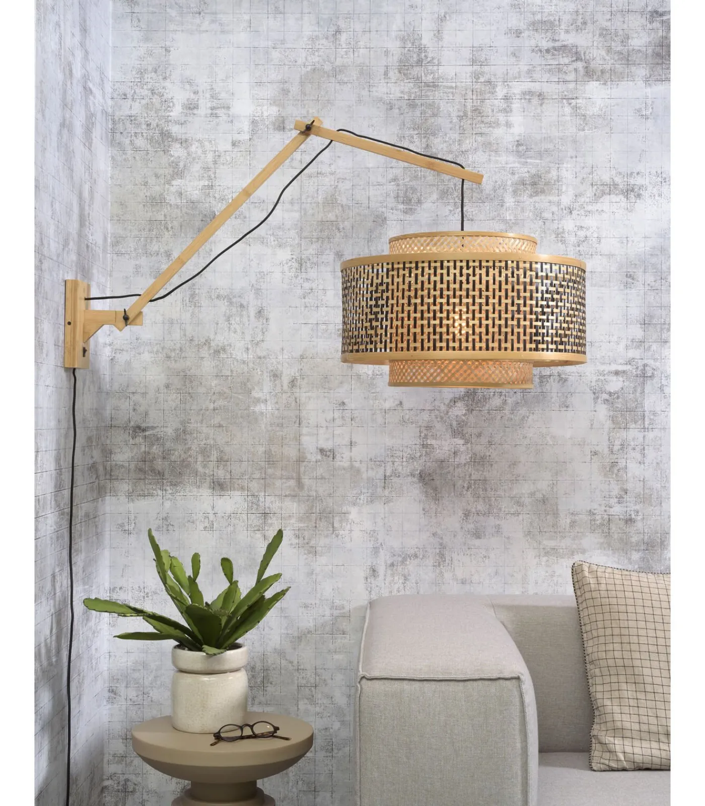 GOOD &MOJO Wandlamp Bhutan - Bamboe/Zwart - 95x50x55cm