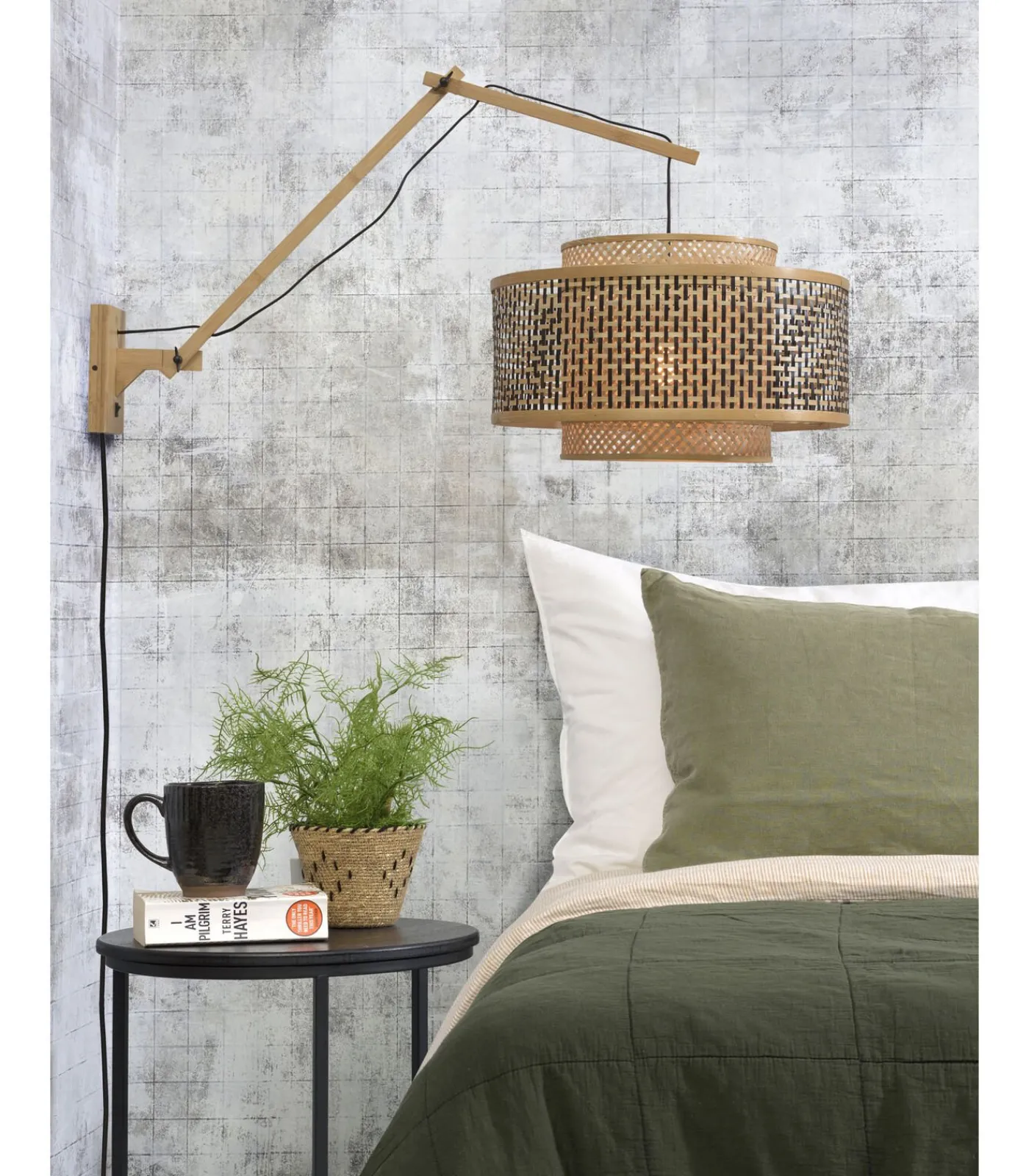 GOOD &MOJO Wandlamp Bhutan - Bamboe/Zwart - 95x50x55cm