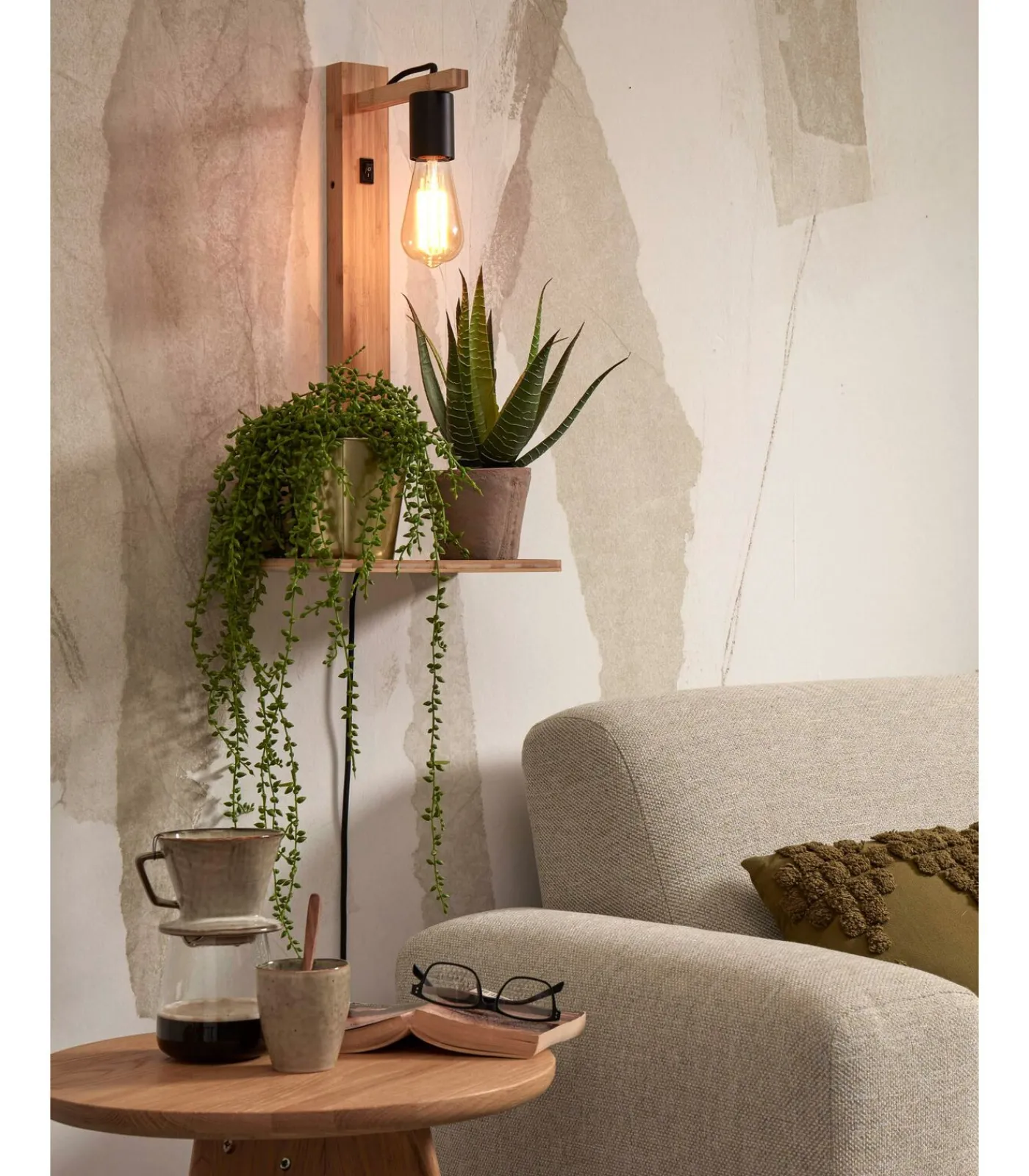 New Wandlamp Flores - Bamboe - 30x18x52cm Muurverlichting