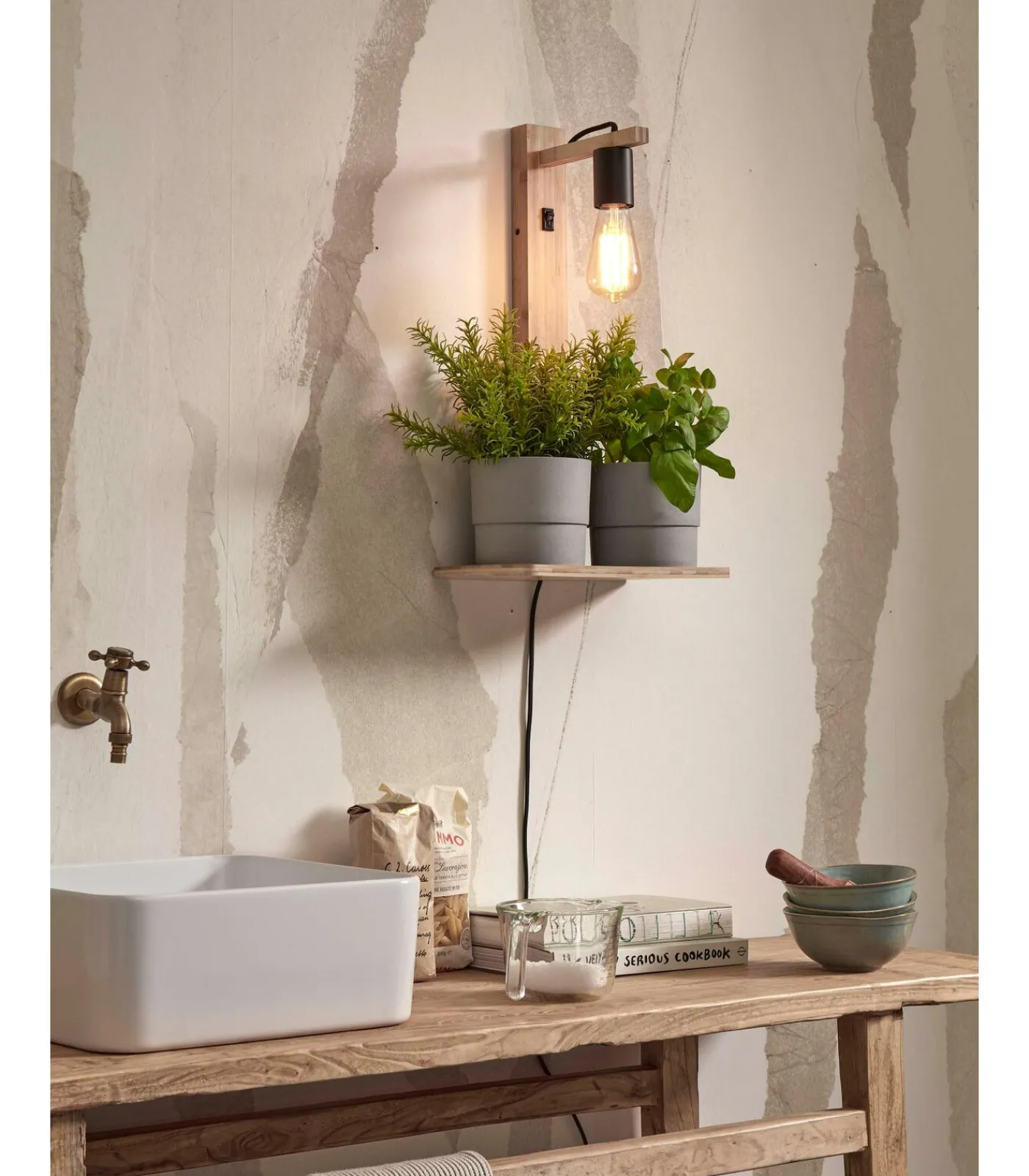 New Wandlamp Flores - Bamboe - 30x18x52cm Muurverlichting