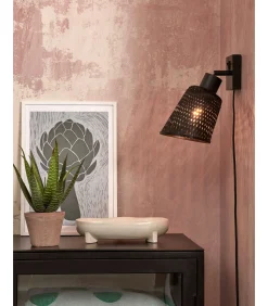 Outlet Wandlamp Java - Bamboe Zwart - Ø15cm Muurverlichting