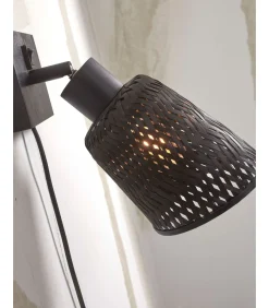 Outlet Wandlamp Java - Bamboe Zwart - Ø15cm Muurverlichting