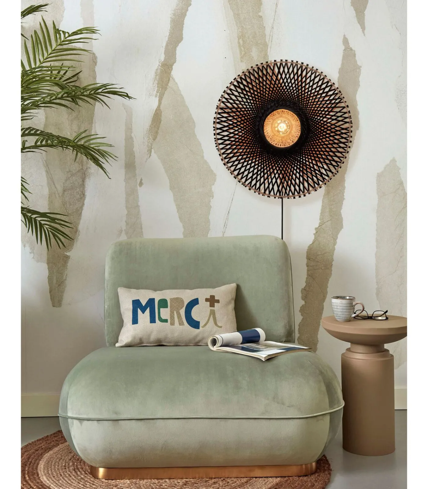 GOOD &MOJO Wandlamp Kalimantan - Bamboe/Zwart - Ø60cm
