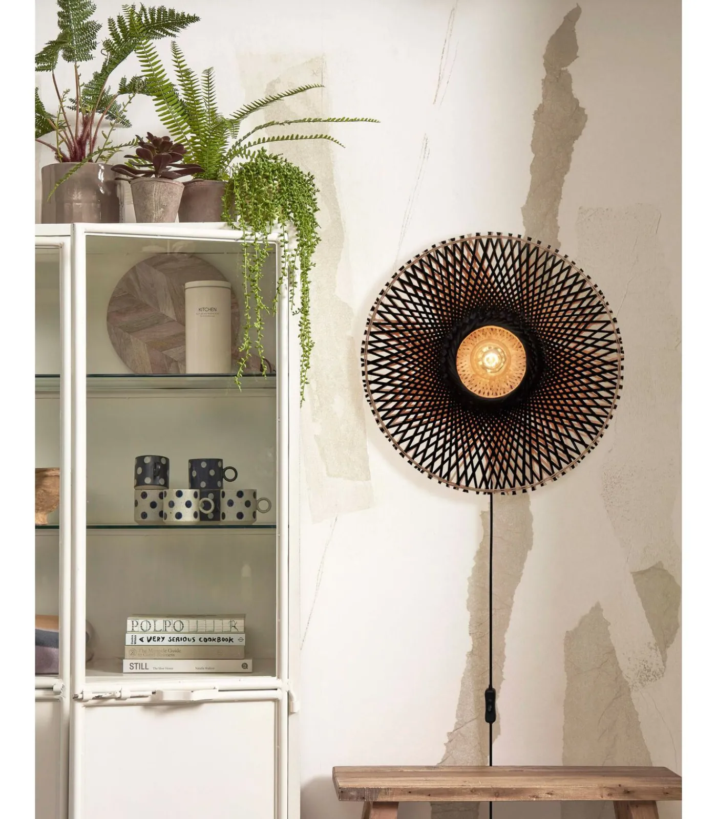 GOOD &MOJO Wandlamp Kalimantan - Bamboe/Zwart - Ø60cm