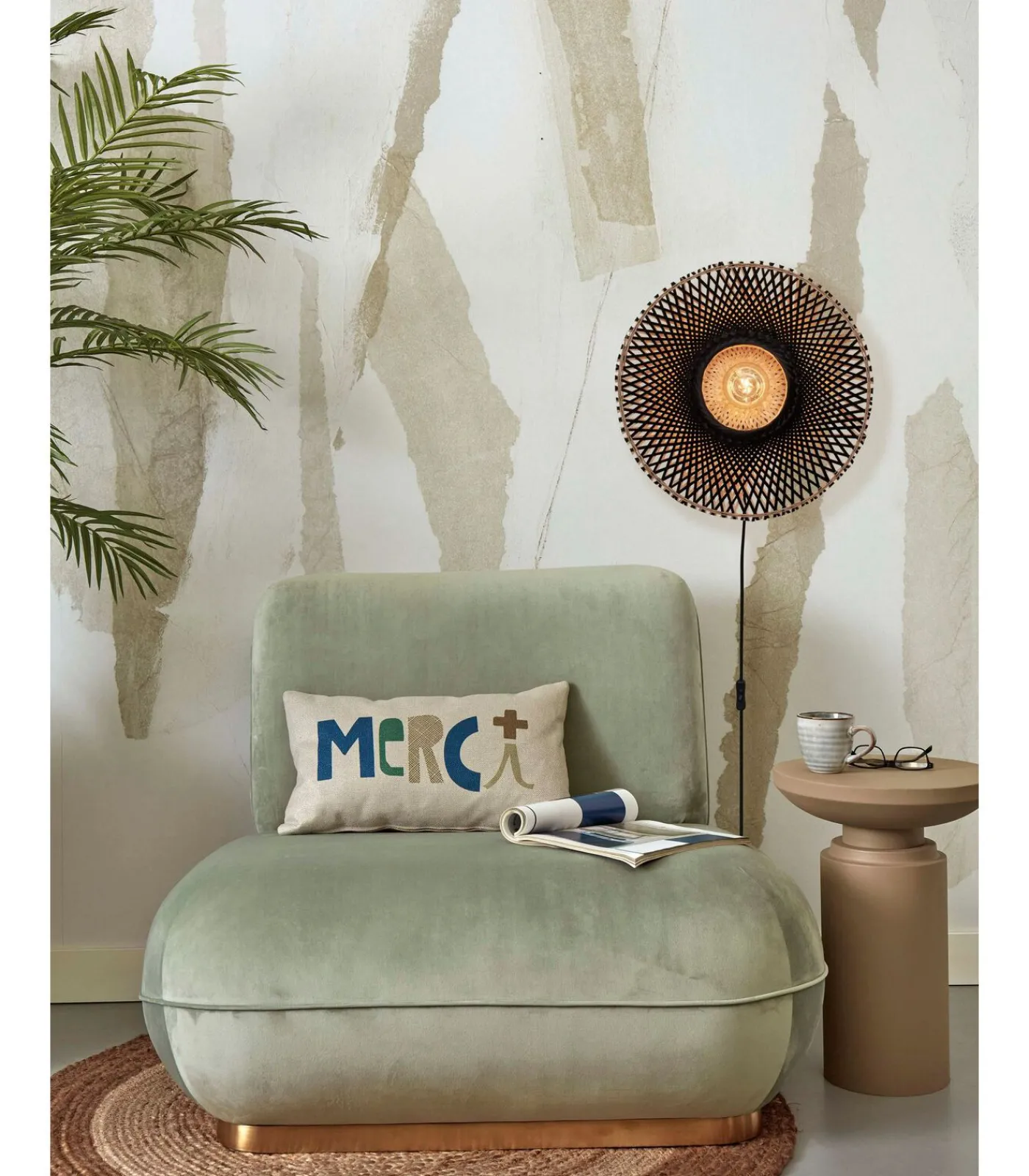 Best Wandlamp Kalimantan - Bamboe/Zwart - Ø44cm Muurverlichting