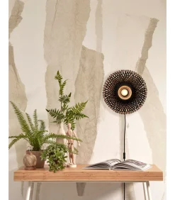 Best Wandlamp Kalimantan - Zwart/Bamboe - Ø30cm Muurverlichting