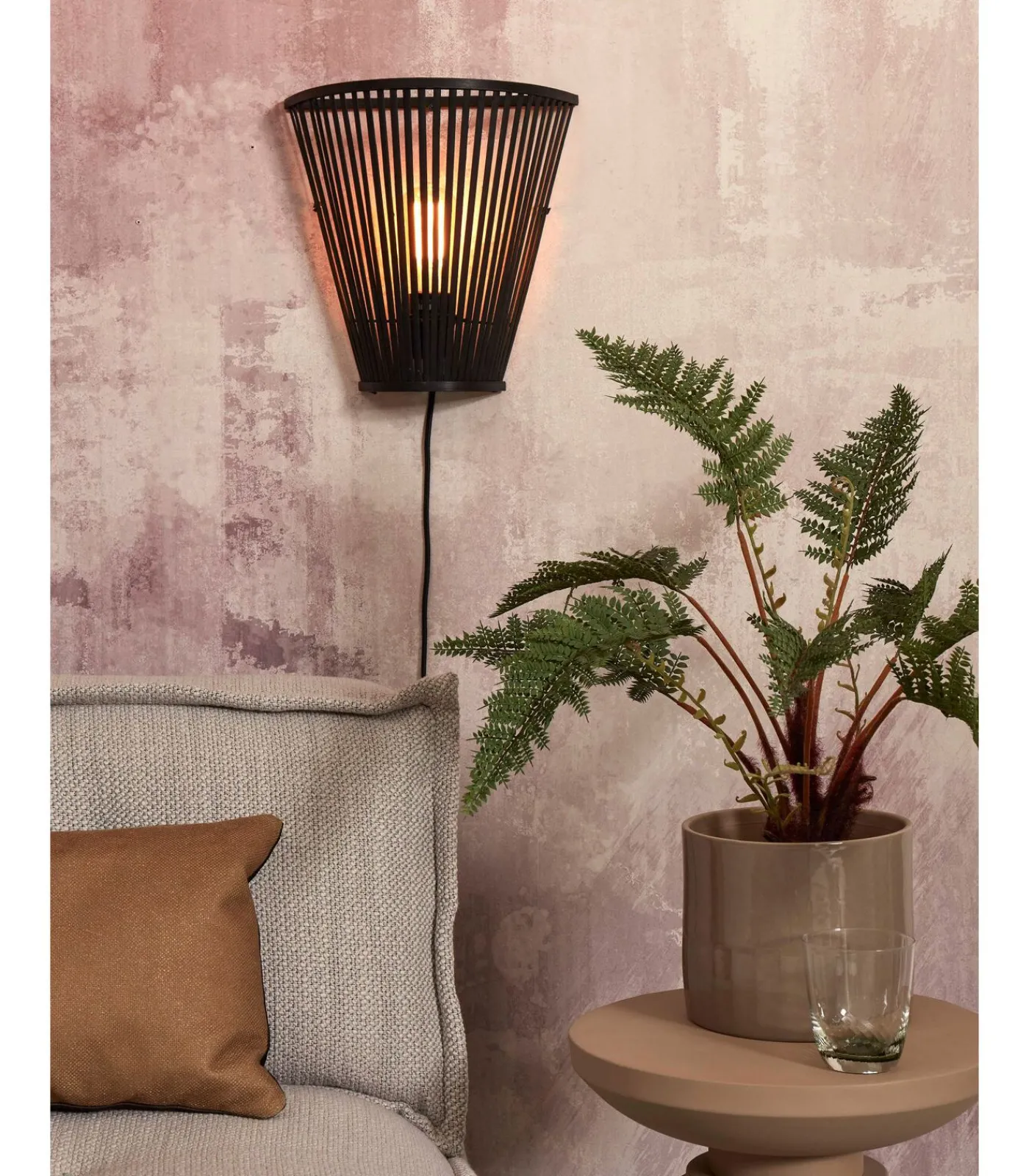 Sale Wandlamp Merapi - Bamboe Zwart - 30x15x30cm Muurverlichting