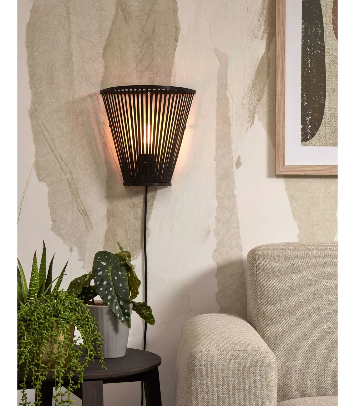 Sale Wandlamp Merapi - Bamboe Zwart - 30x15x30cm Muurverlichting