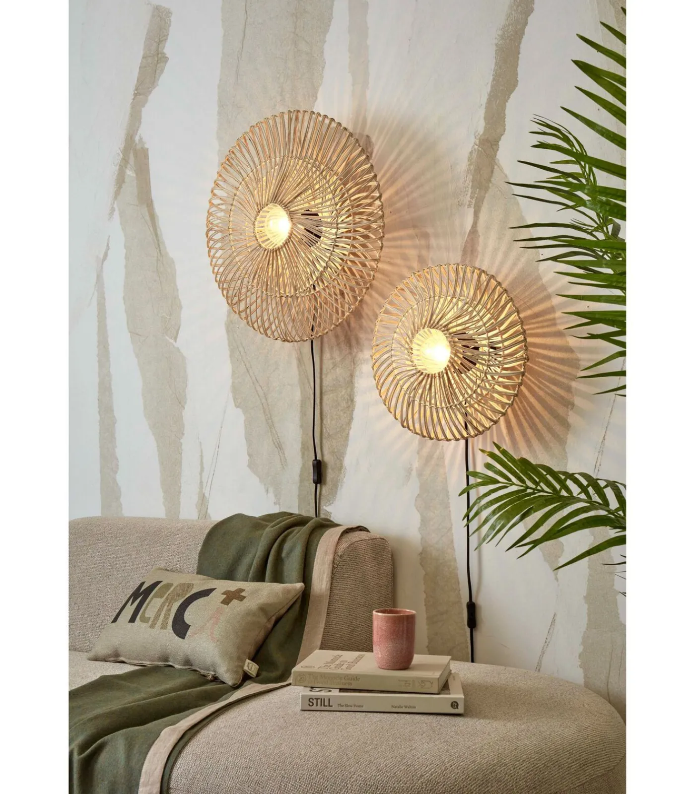 Discount Wandlamp Zanzibar - Rotan Wit - Ø40cm Muurverlichting