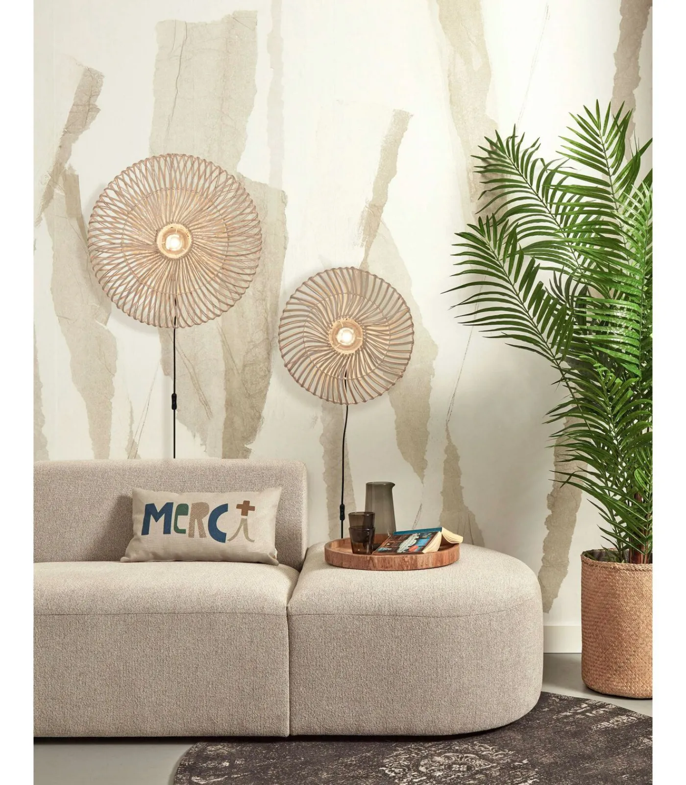 Discount Wandlamp Zanzibar - Rotan Wit - Ø40cm Muurverlichting