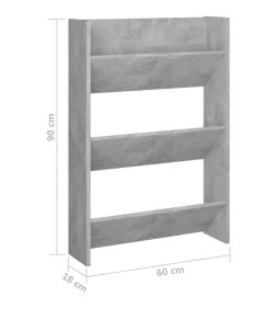 vidaXL Wandschoenenkast 60x18x90 cm spaanplaat betongrijs