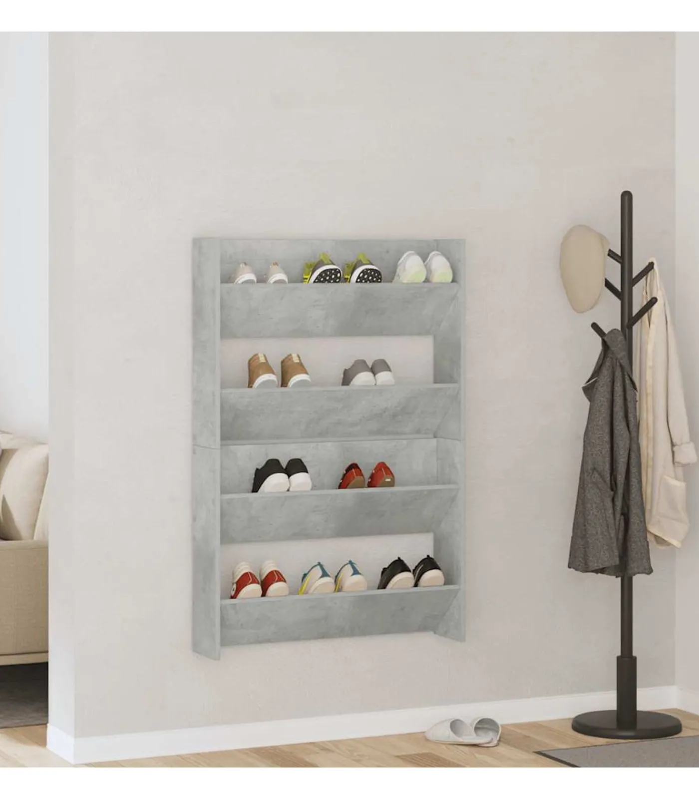 vidaXL Wandschoenenkasten 2 st 80x18x60 cm spaanplaat betongrijs