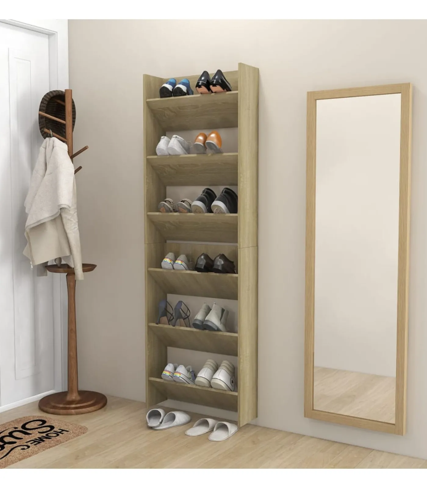 Clearance Wandschoenenkasten 2 st 60x18x90 cm spaanplaat sonoma eiken Organiseren