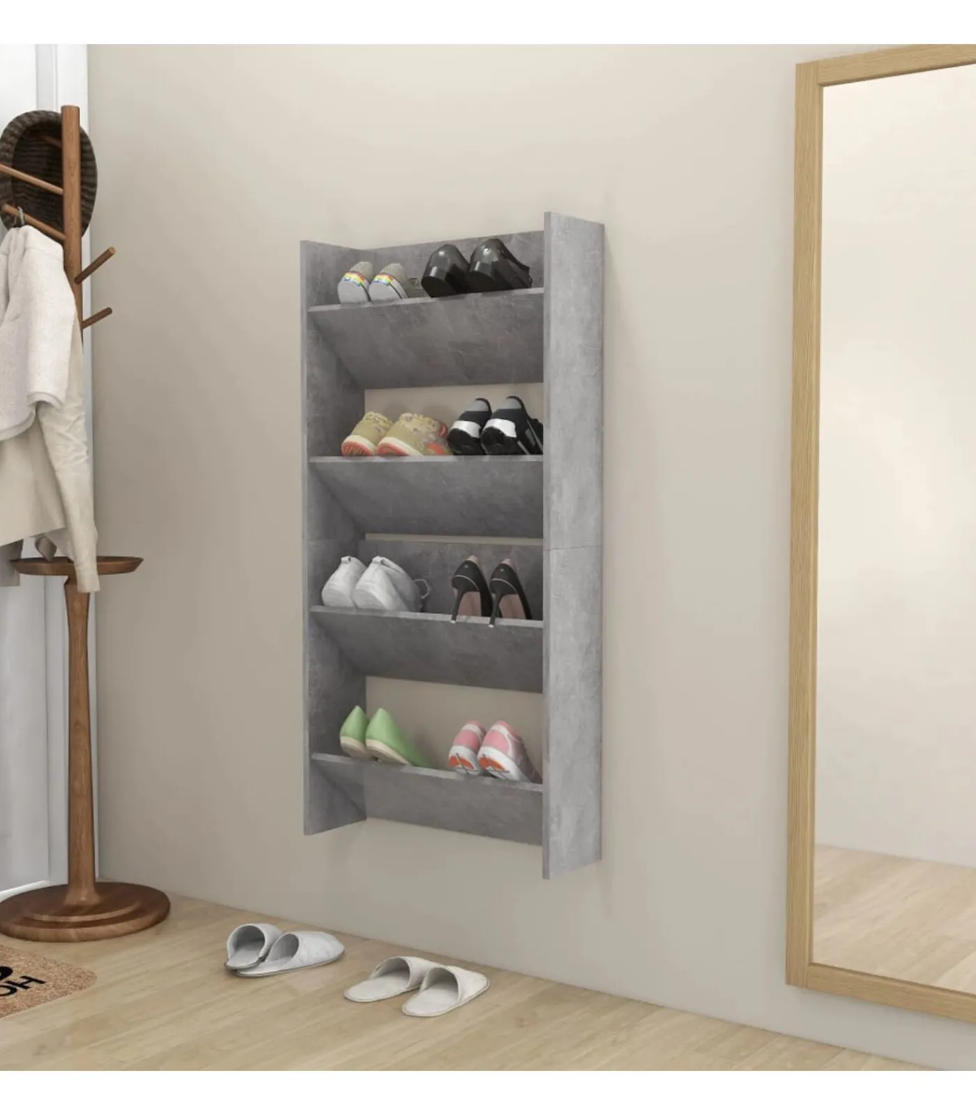 Sale Wandschoenenkasten 2 st 60x18x60 cm spaanplaat betongrijs Organiseren