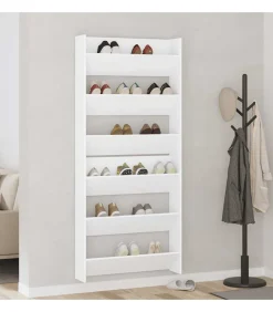 vidaXL Wandschoenenkasten 2 st 80x18x90 cm spaanplaat wit