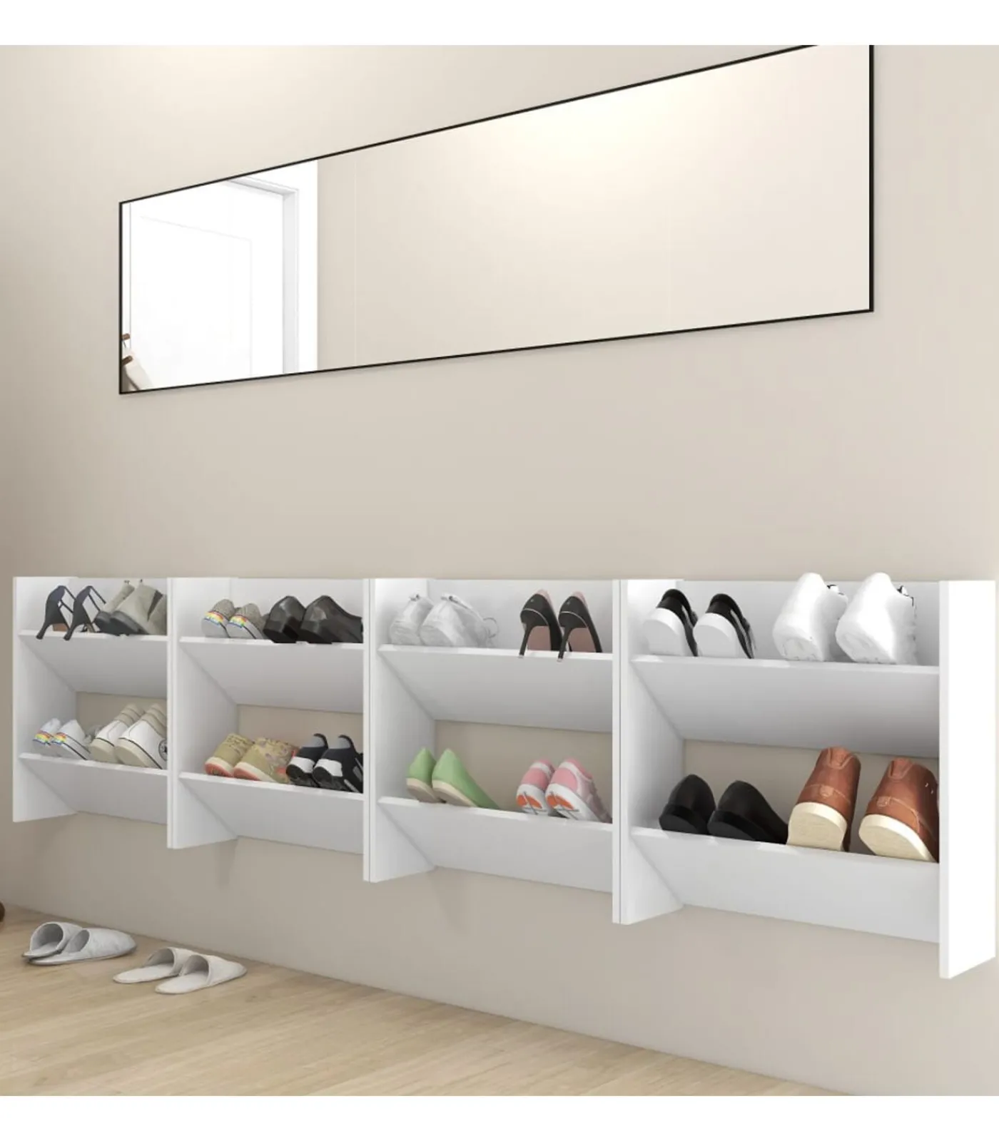 Clearance Wandschoenenkasten 4 st 60x18x60 cm bewerkt hout wit Organiseren