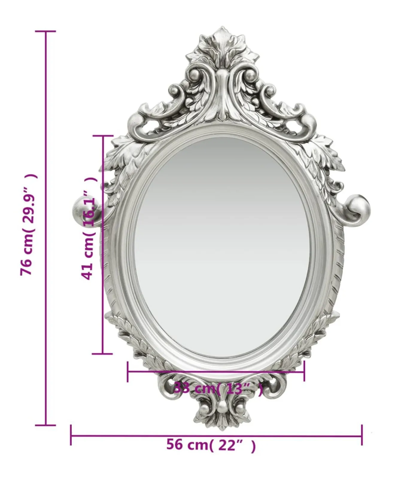 Hot Wandspiegel kasteel stijl 56x76 cm zilverkleurig Spiegels