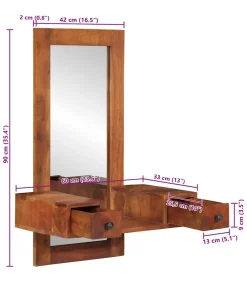 vidaXL Wandspiegel met lades 60x33x90 cm massief acaciahout