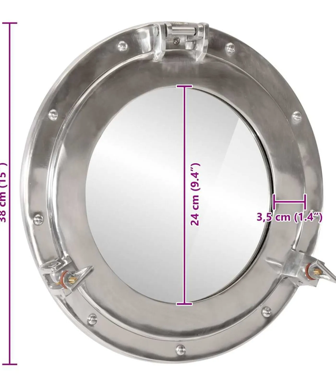 vidaXL Wandspiegel patrijspoort Ø38 cmaluminium en glas