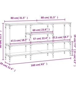 vidaXL Wandtafel 160x29x80 cm bewerkt hout grijs sonoma eikenkleurig