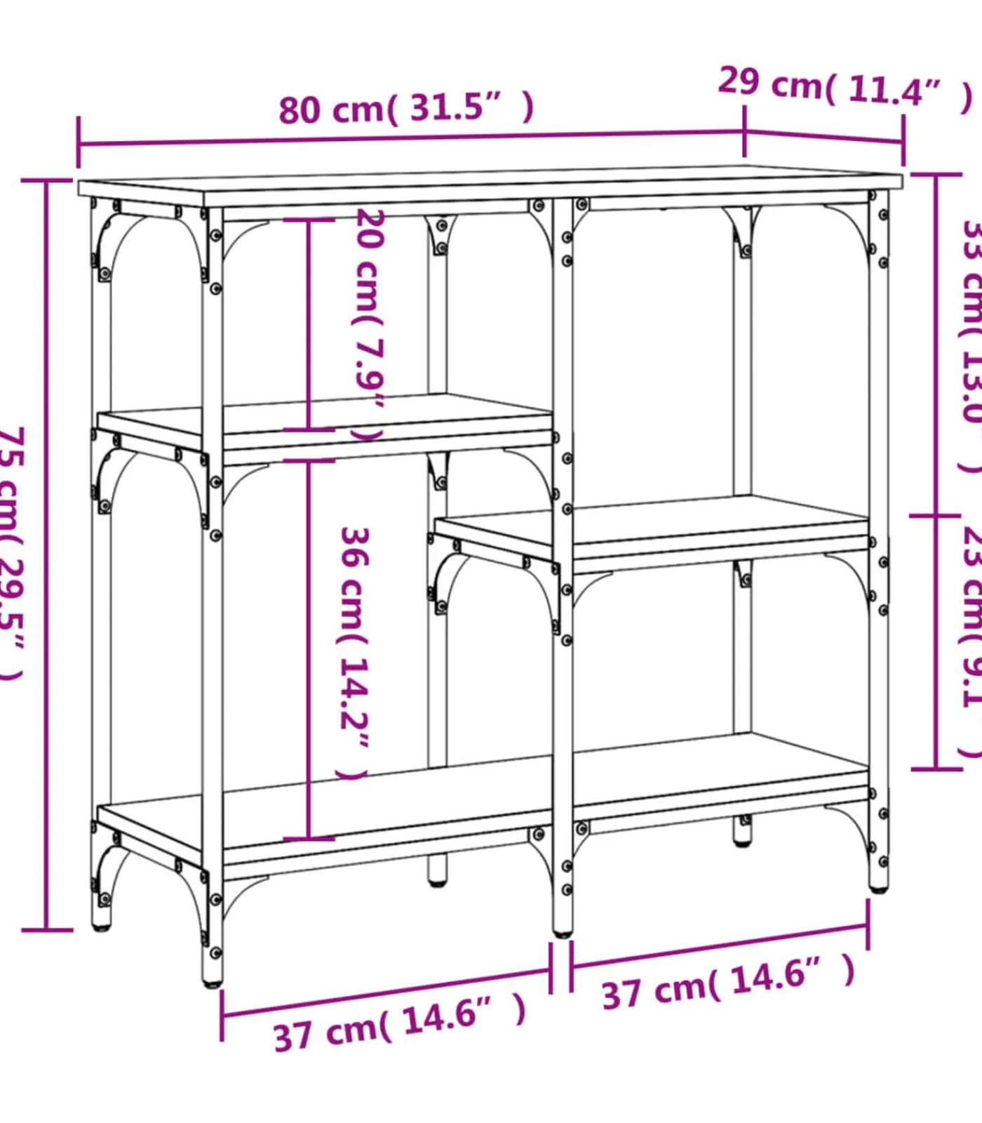 vidaXL Wandtafel 80x29x75 cm bewerkt hout grijs sonoma eikenkleurig