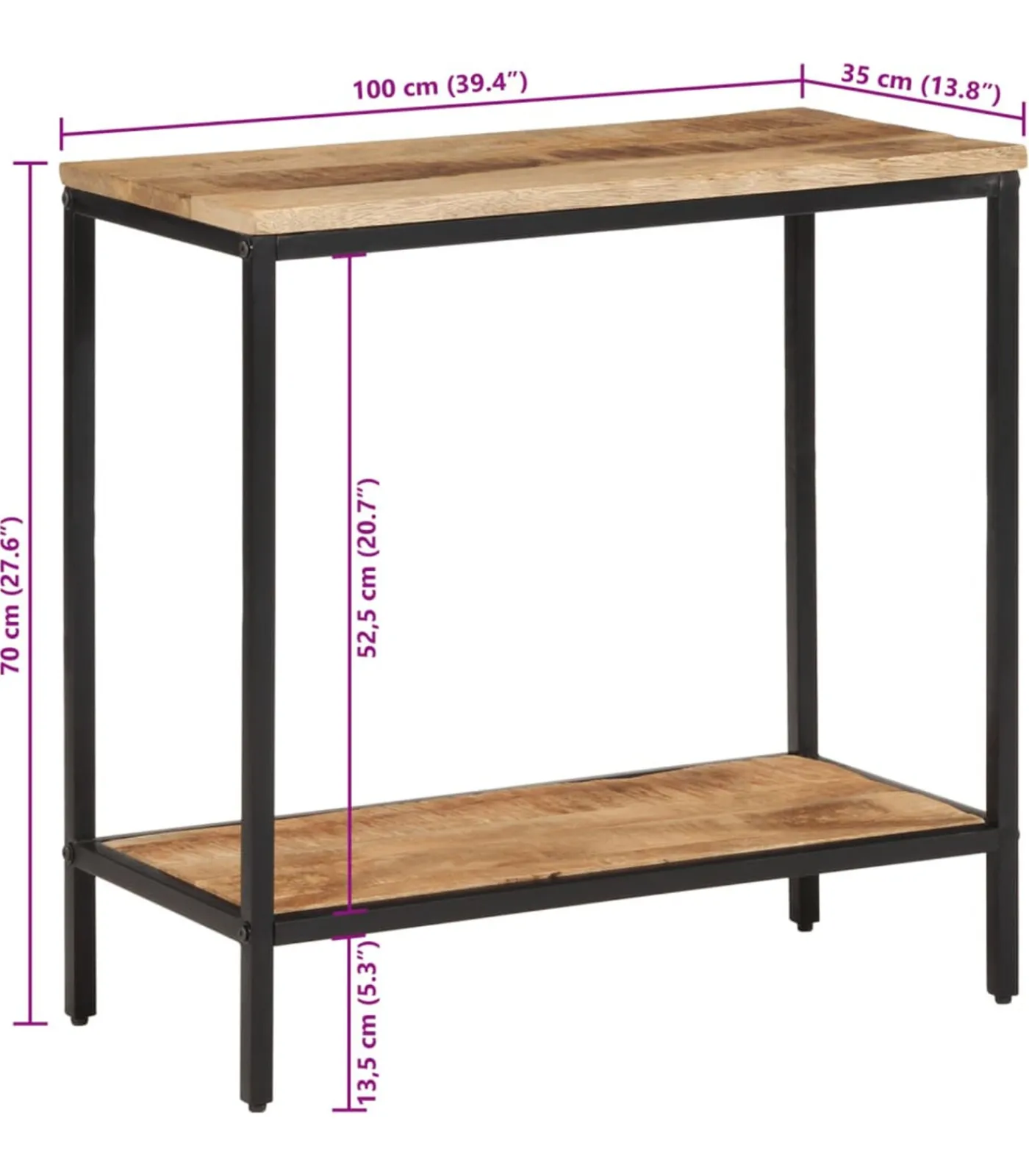Best Wandtafel 100x35x70 cm massief ruw mangohout Tafels