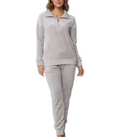 Discount Warm velours huispak - Modern brown - Warm 2-delig pyjama pak fleece DAMES Loungewear
