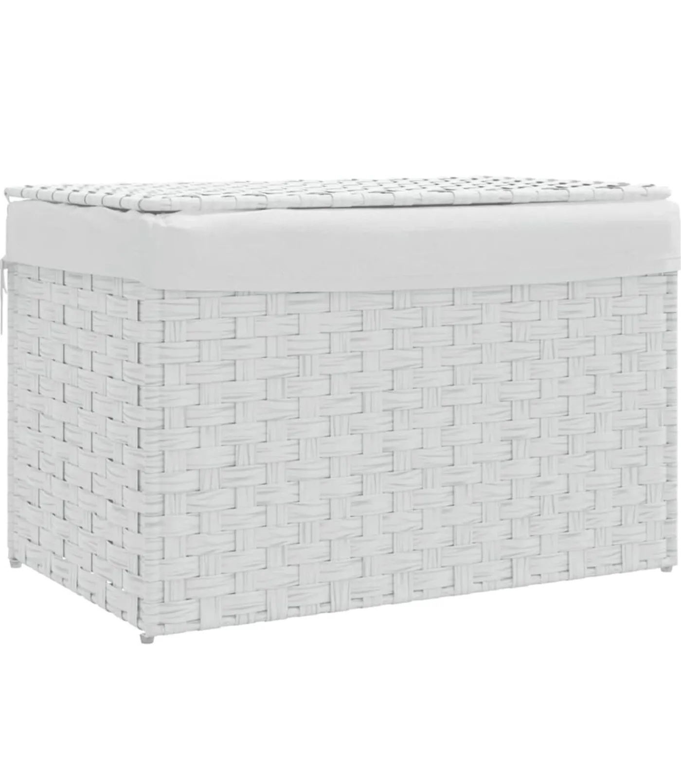 vidaXL Wasmand met deksel 55,5x35x34 cm poly rattan wit