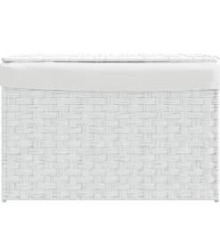 vidaXL Wasmand met deksel 55,5x35x34 cm poly rattan wit