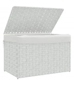 vidaXL Wasmand met deksel 55,5x35x34 cm poly rattan wit