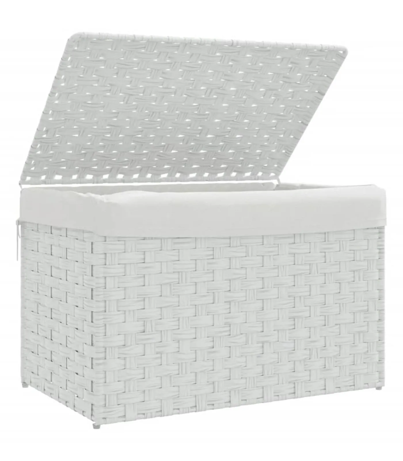 vidaXL Wasmand met deksel 55,5x35x34 cm poly rattan wit
